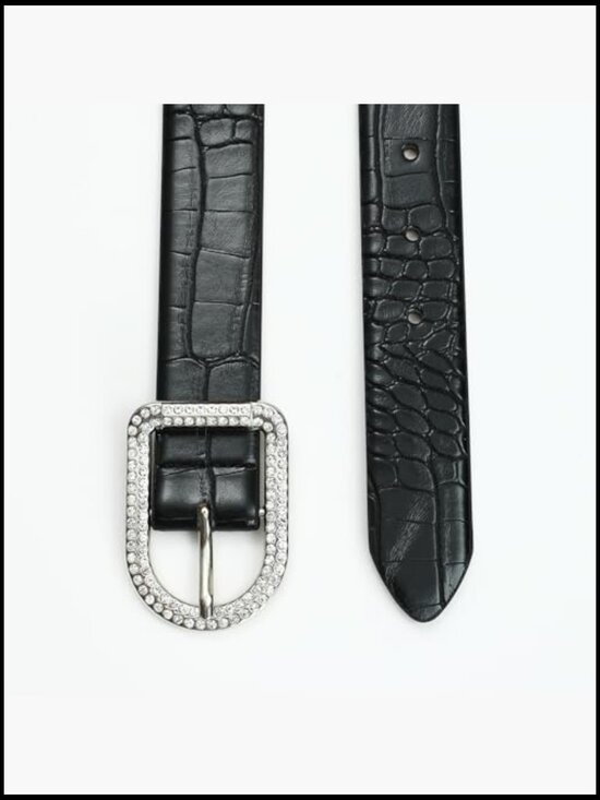 Rhinestone Buckle Crocodile Pattern Faux Leather Belt for Women main image 4